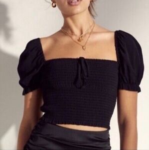 Wilfred smocked black Peasant Top Xxs